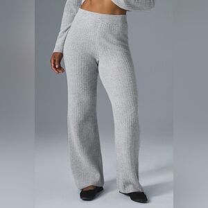 ALO 100% Cashmere Grey Waffle Weave Pull On Wide Leg Pants L